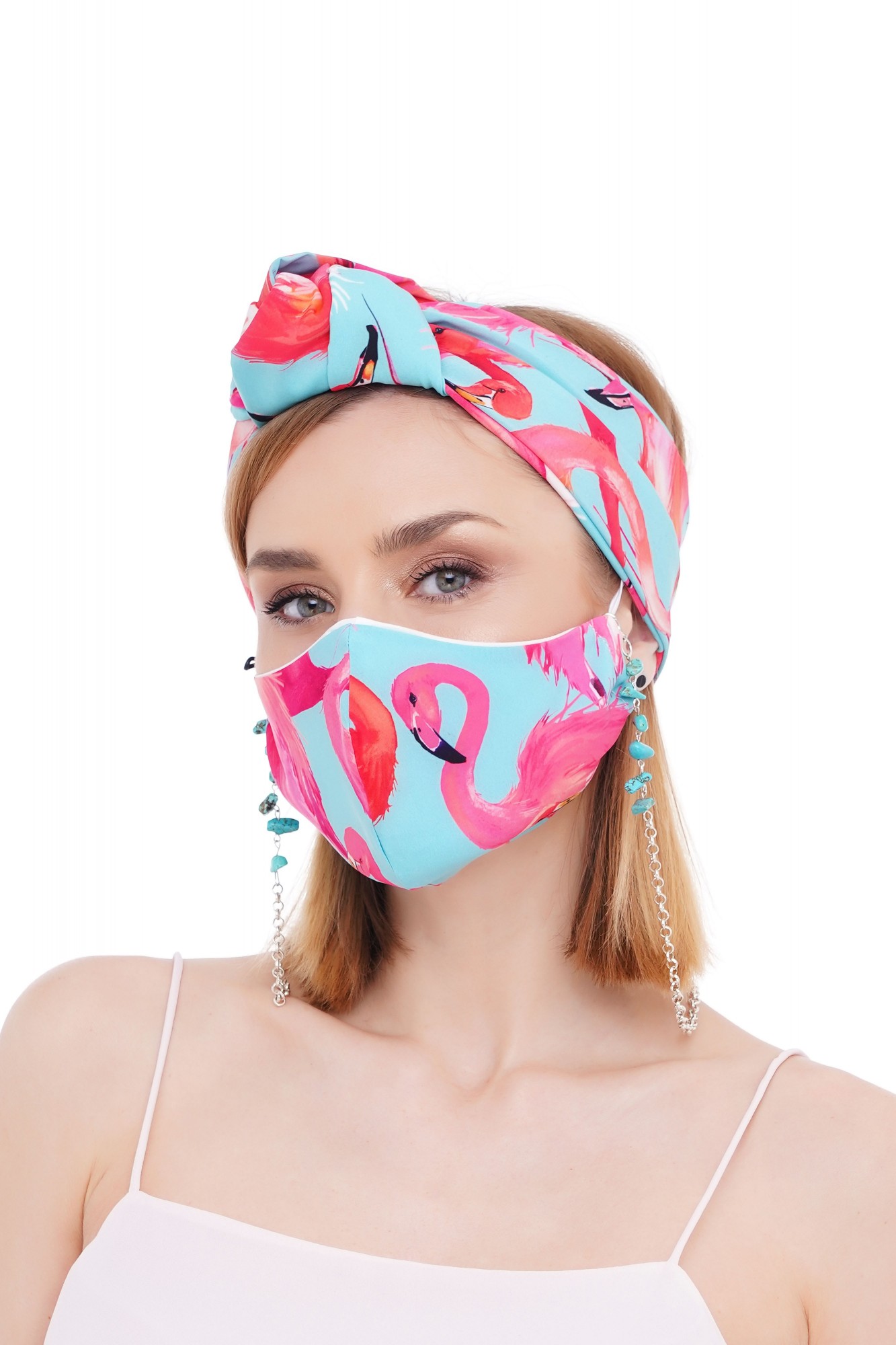

Летний набор тюрбан +маска +цепочка для маски и очков MyScarf  розовый фламинго, Летний набор тюрбан +маска +цепочка для маски и очков MyScarf one size розовый фламинго