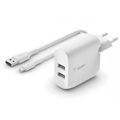 

Зарядное устройство Belkin Home Charger (24W) DUAL USB 2.4A, MicroUSB 1m, white
