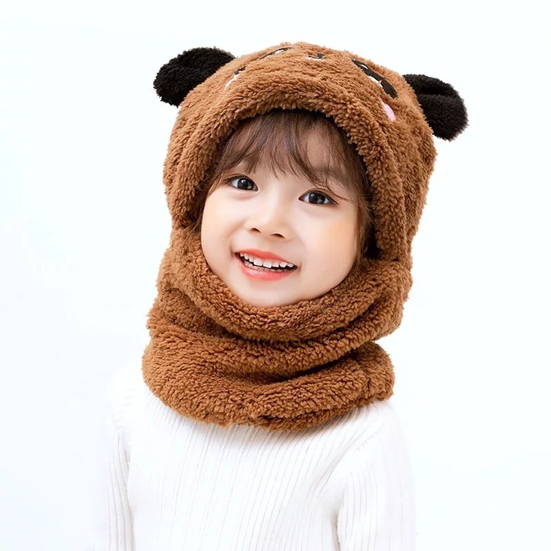 

Детский Снуд Панда с ушками (Мишка) теплая шапка-шарф 2 в 1 (зимняя шапка-шлем, балаклава) Коричневая, Унисекс