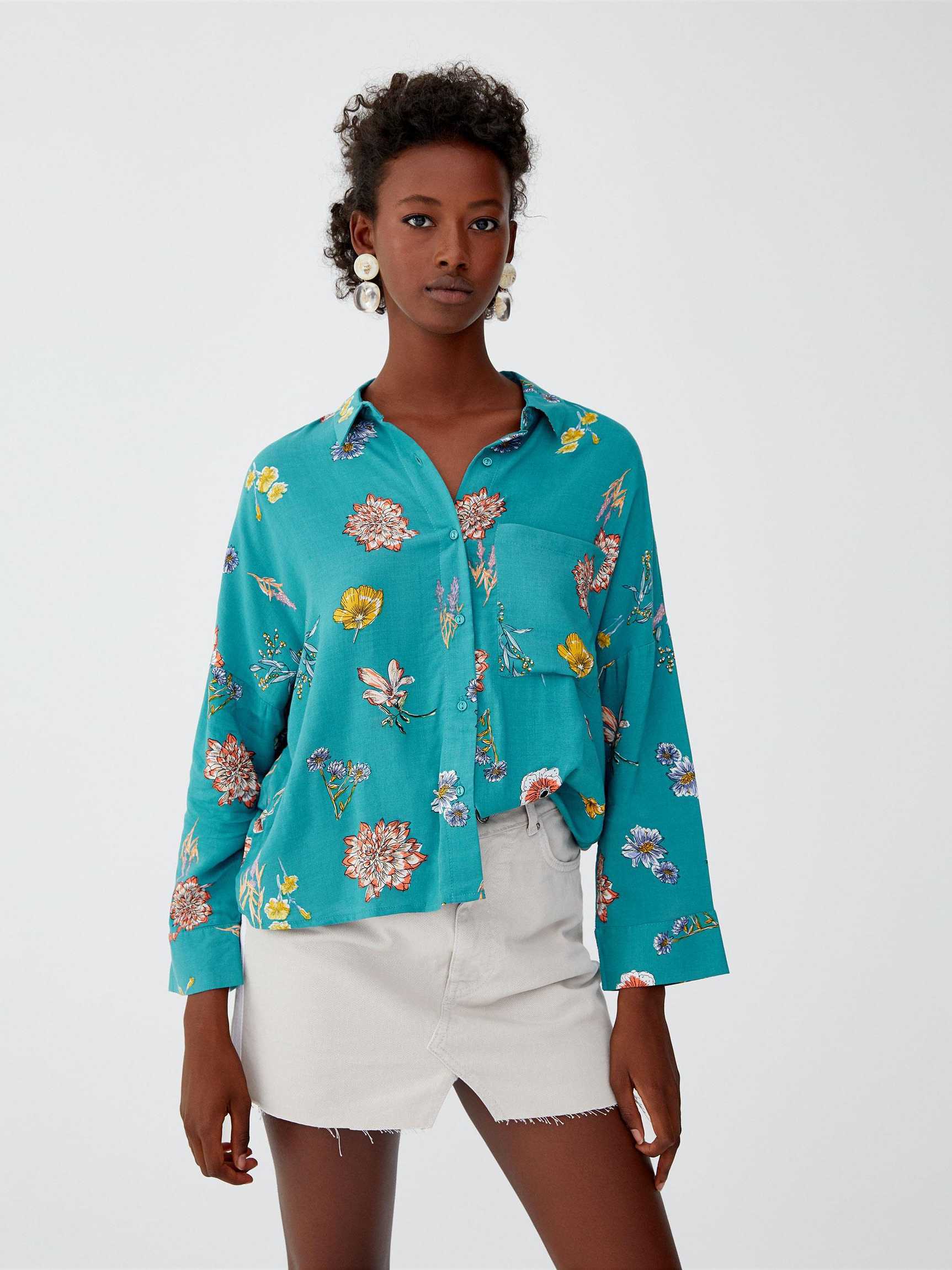 

Рубашка Pull & Bear 9471334500-ABED L Голубая с разноцветным