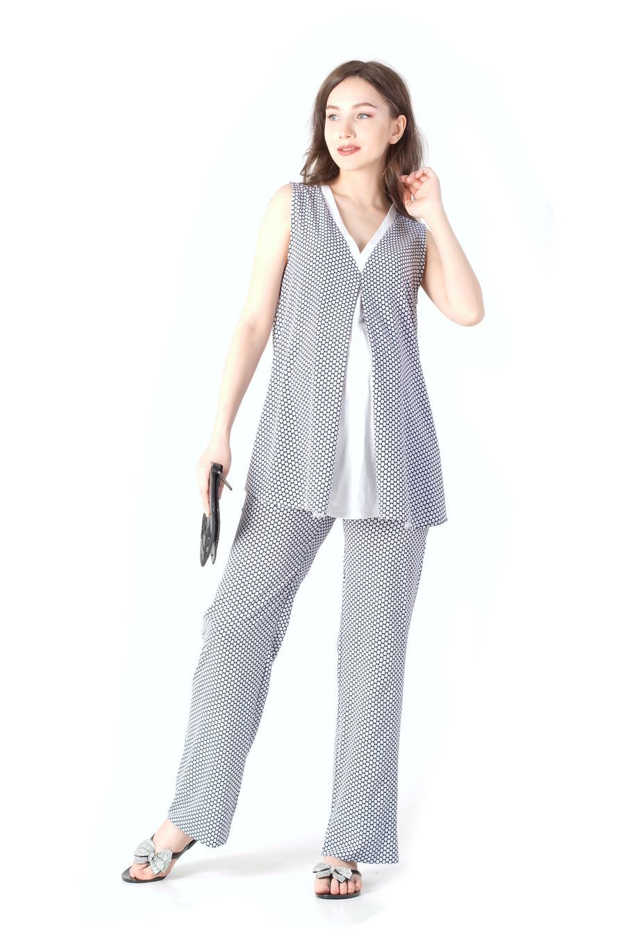 

Костюм для беременных NowaTy 20210401 Летний дуэт  синий с белым, Костюм для беременных NowaTy 20210401 Летний дуэт S (44) синий с белым