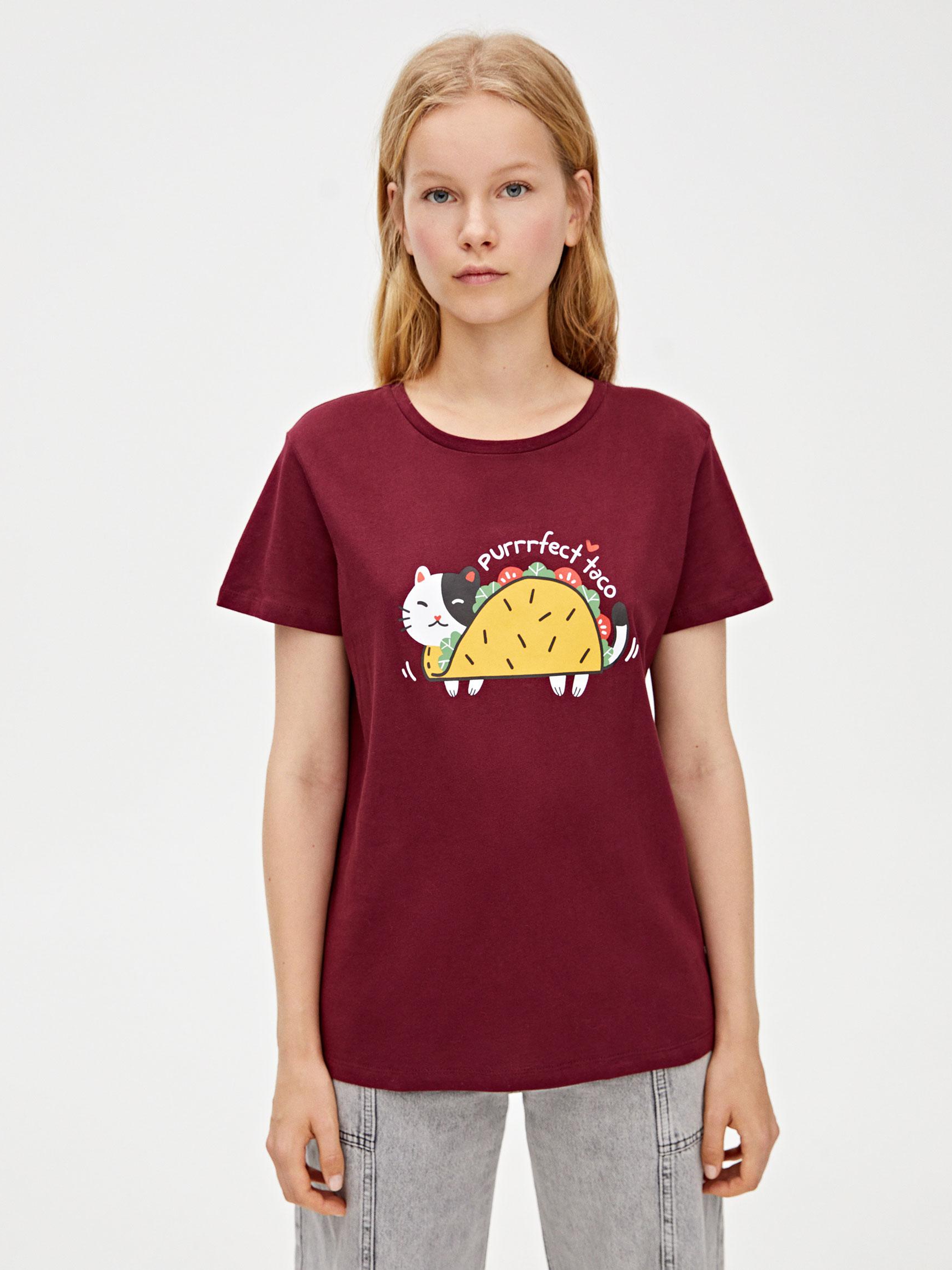 

Футболка Pull & Bear 9242323605-ABJG S Бордовая