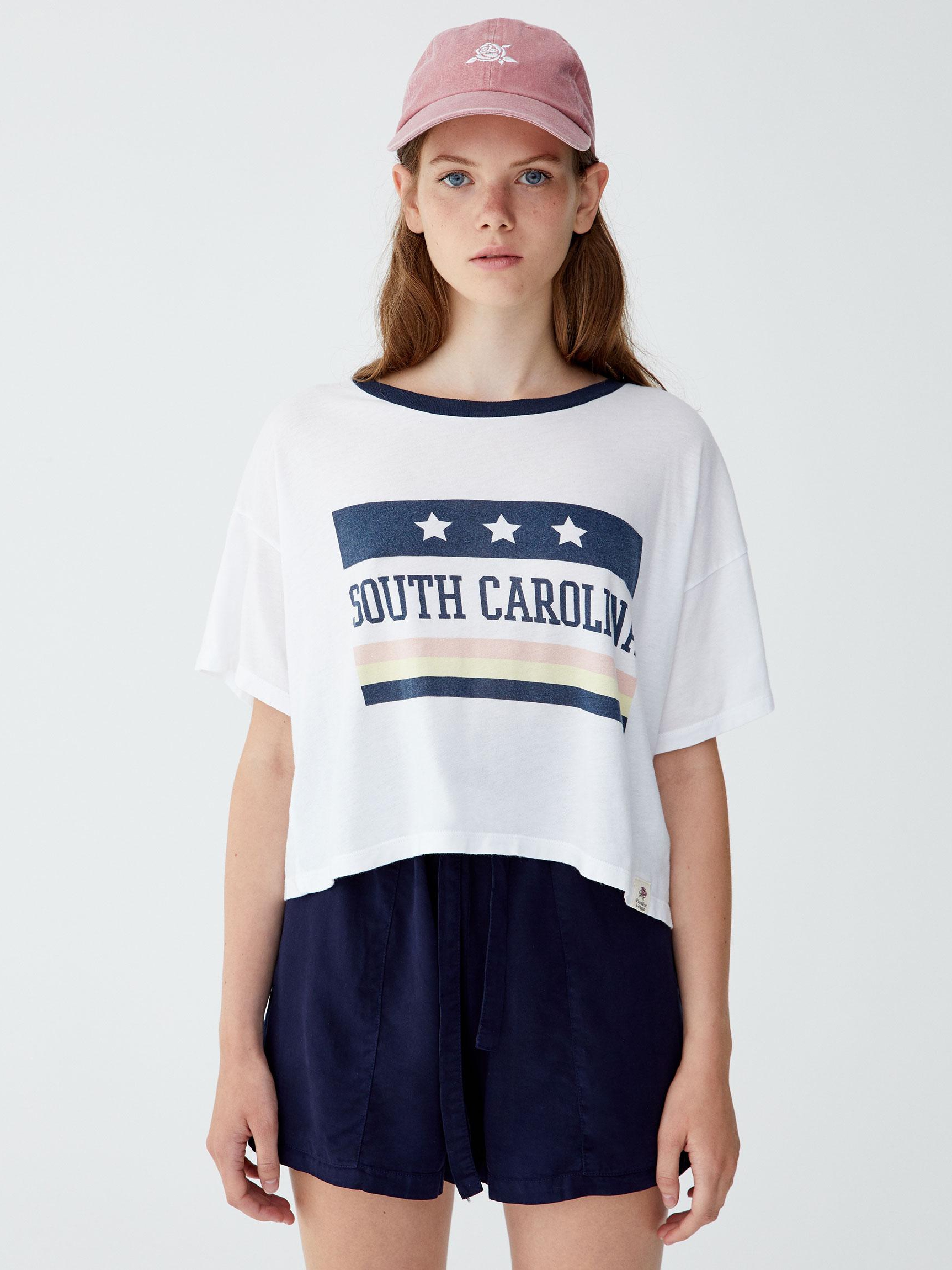 

Футболка Pull & Bear 9241362805-ABXR M Белая с темно-синим