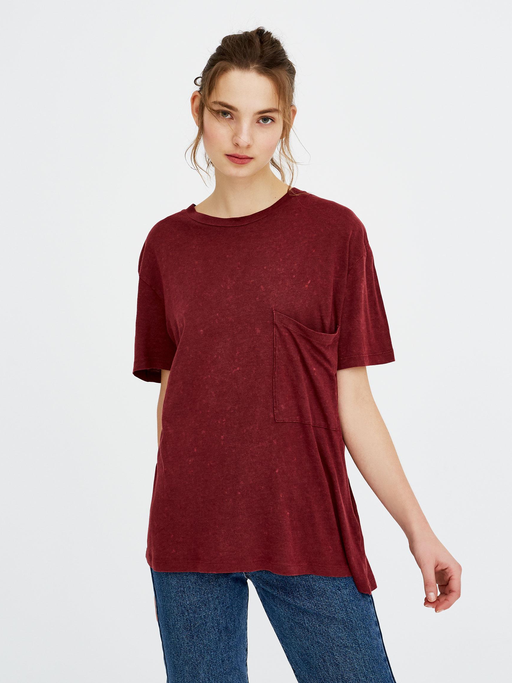 

Футболка Pull & Bear 9239306605-ACUK S Бордовая