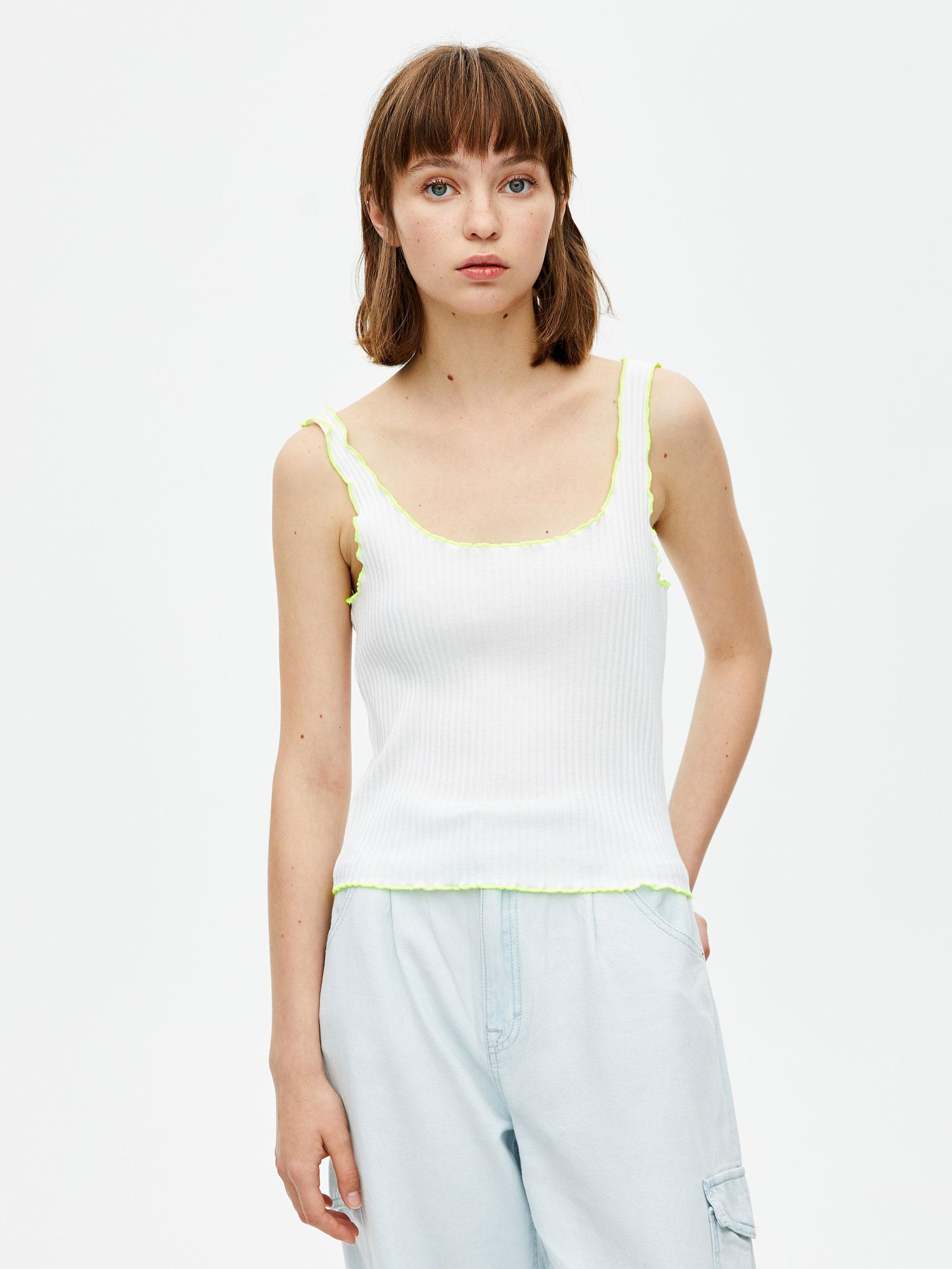 

Майка Pull & Bear 9230367250-AAUC S Белая с салатовым