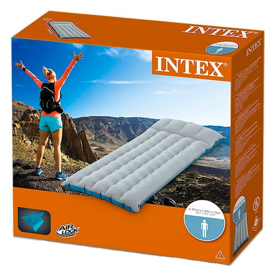 

Надувной велюровый матрас с подголовником Intex 67997 серый