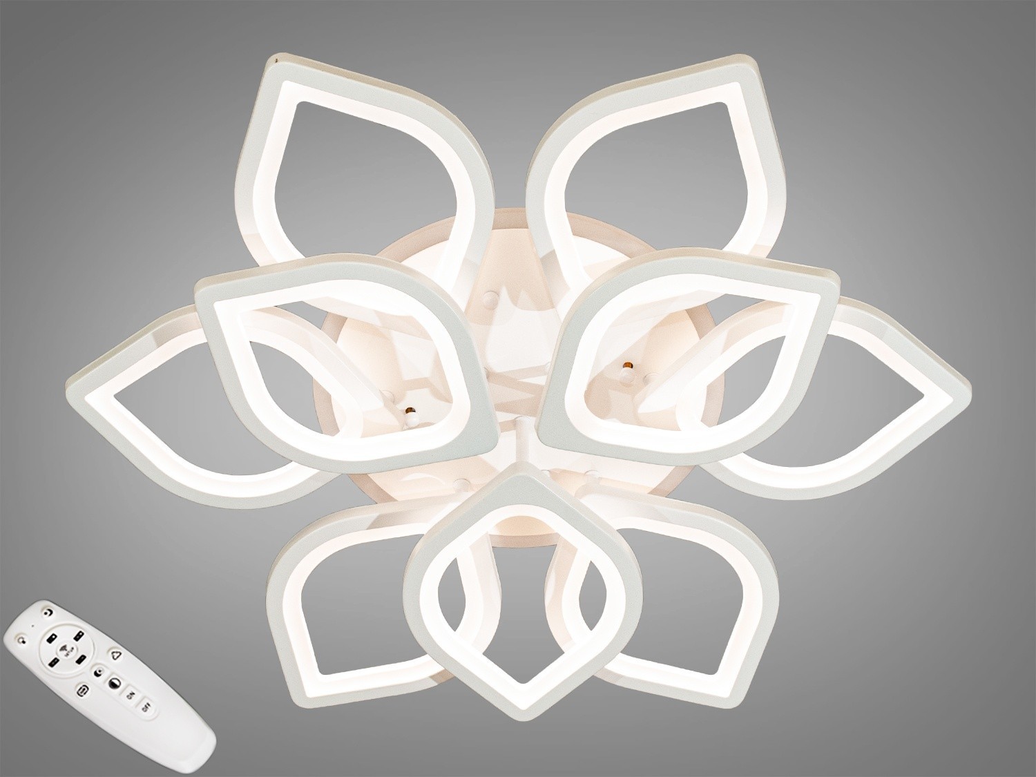 

Потолочная LED люстра AlexMosh с диммером и RGB подсветкой 7ми цветов 130w цвет белый (7082)