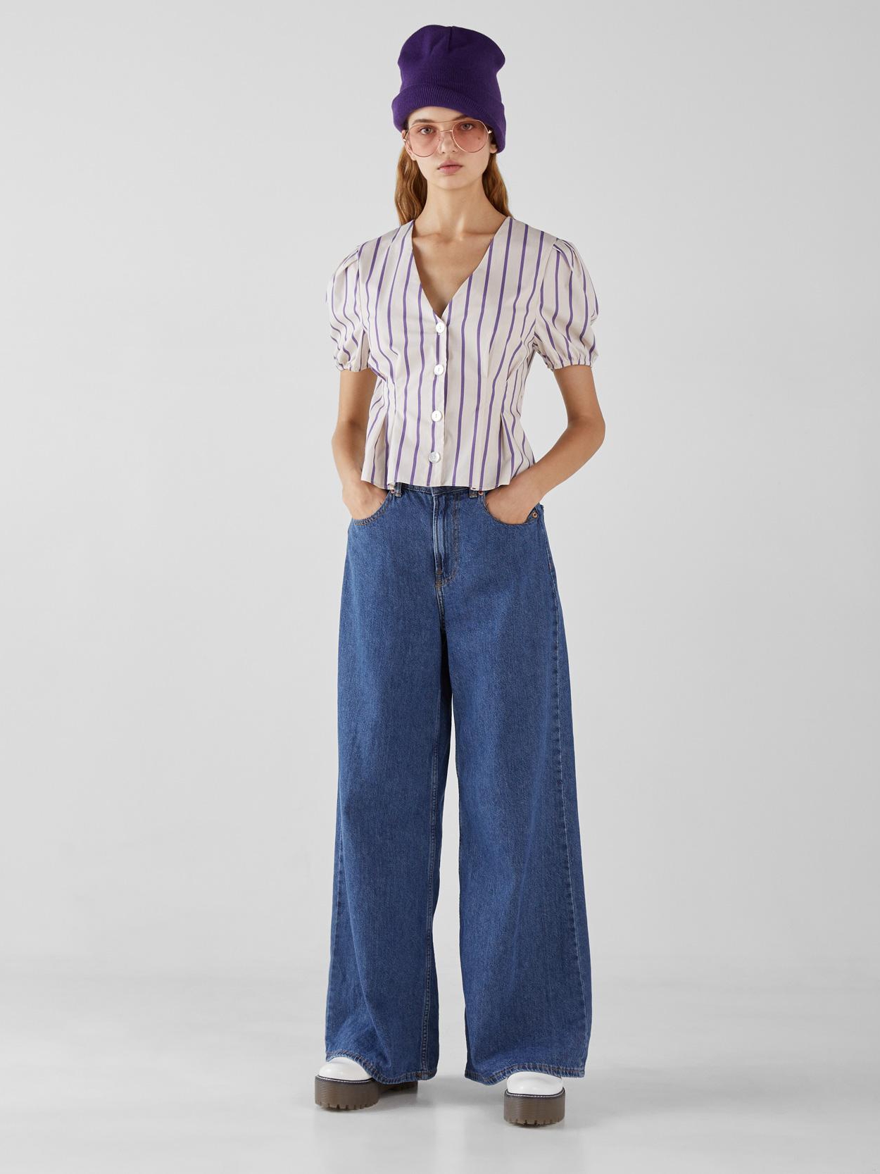 

Блузка Bershka 5827962629-ABFR XS Белая с фиолетовым