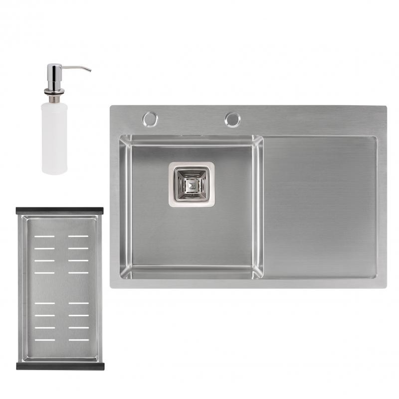 

QT DK6845L SET 3.0/1.2 mm кухонная мойка (интегрированная) Satin с дозатором и сушкой