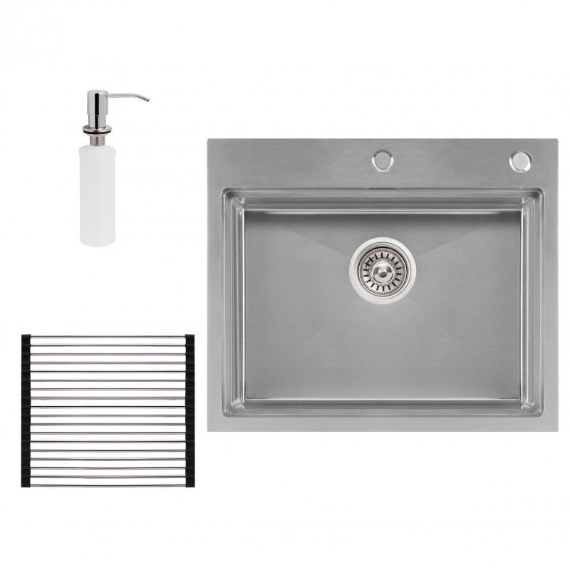 

QT DH6050 SET 3.0/1.2 mm кухонная мойка (интегрированная) Satin с дозатором и сушкой