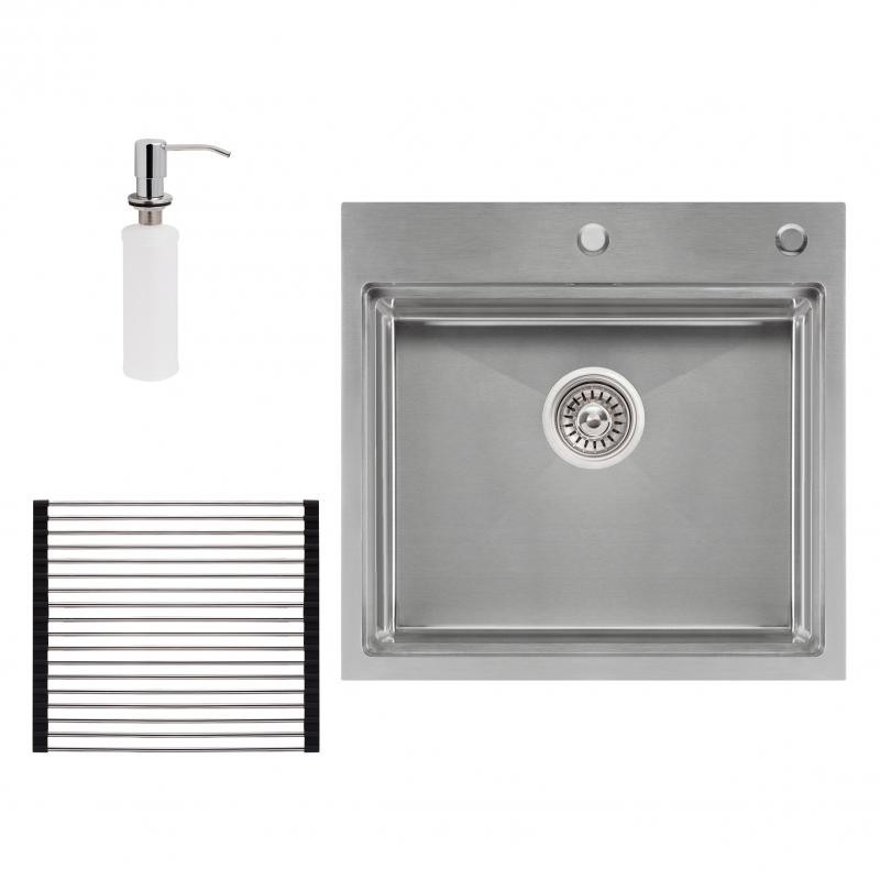 

QT DH5050 SET 3.0/1.2 mm кухонная мойка (интегрированная) Satin с дозатором и сушкой