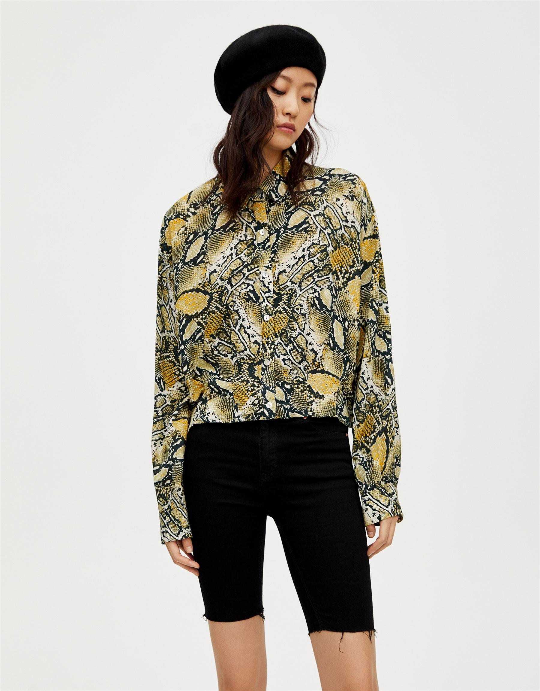 

Рубашка Pull & Bear 5470327300-AEEU L Зеленая с черным
