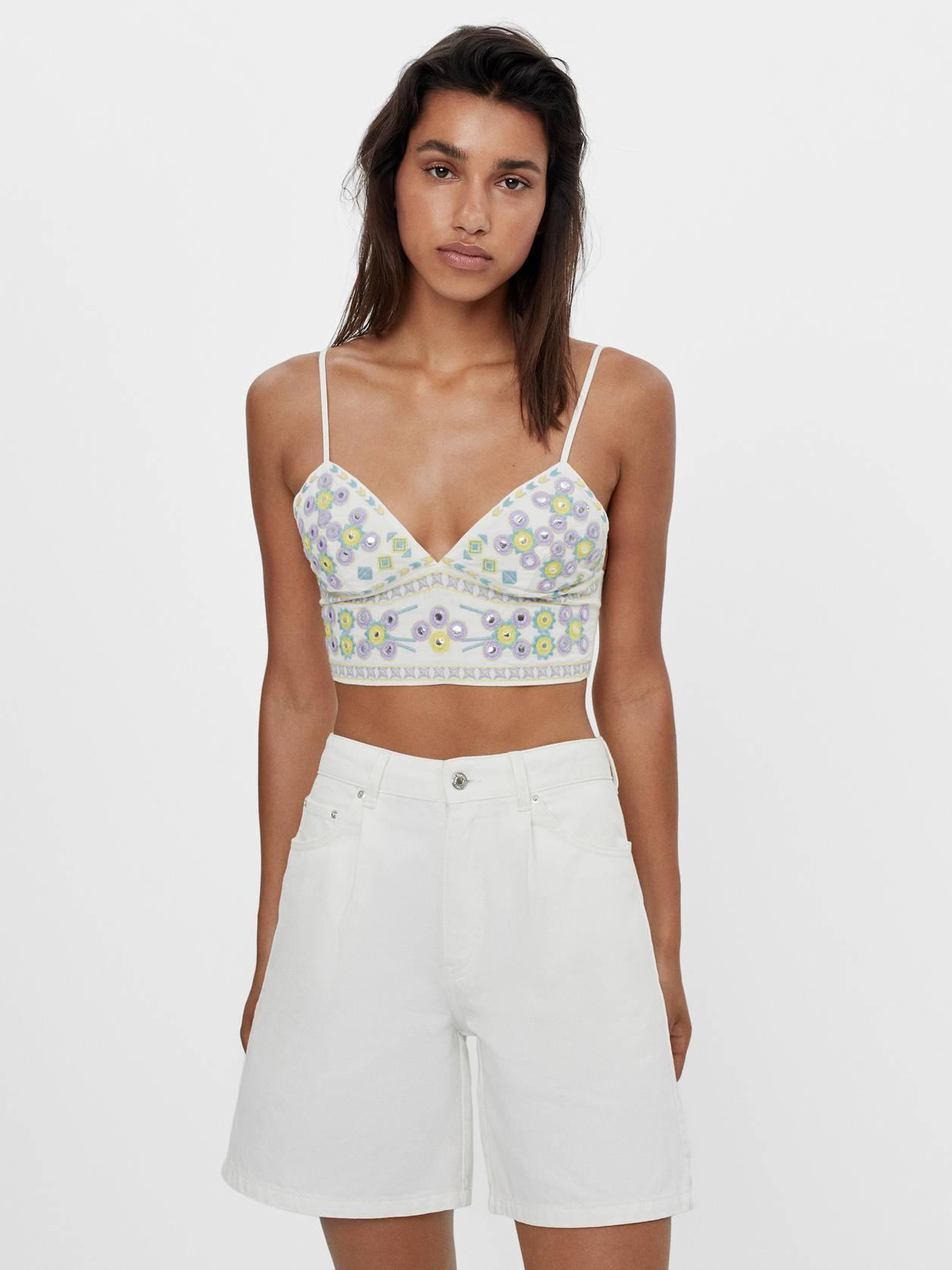 

Топ Bershka 3029274251-AEAG S Белый с сиреневым