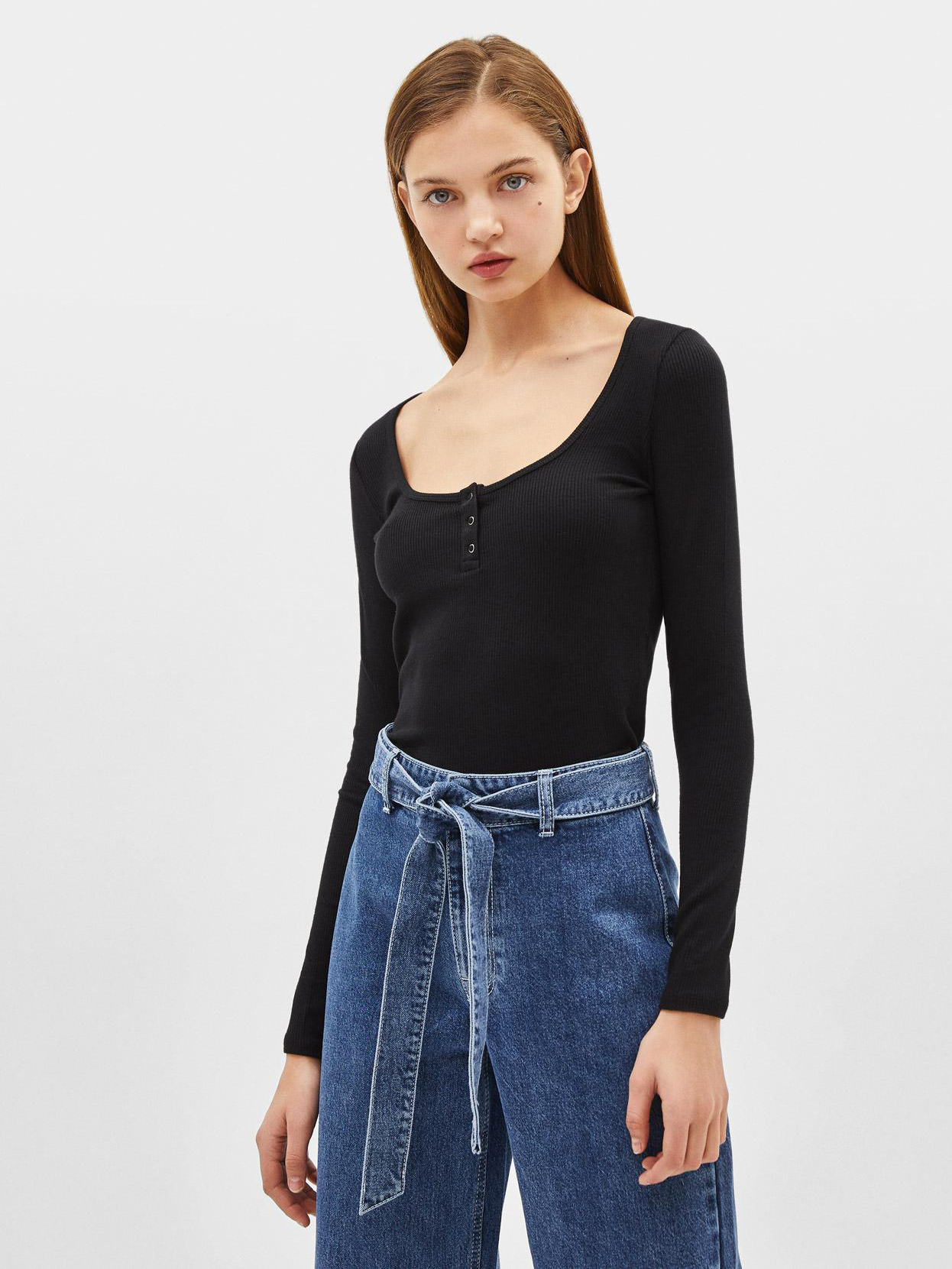 

Лонгслив Bershka 2449231800-AAAD S Черный