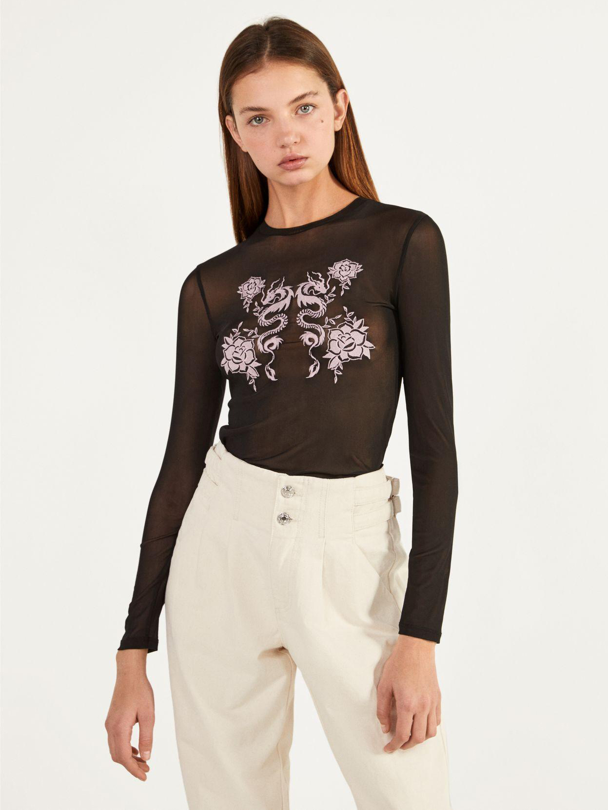 

Лонгслив Bershka 2217660800-AAPU S Черный