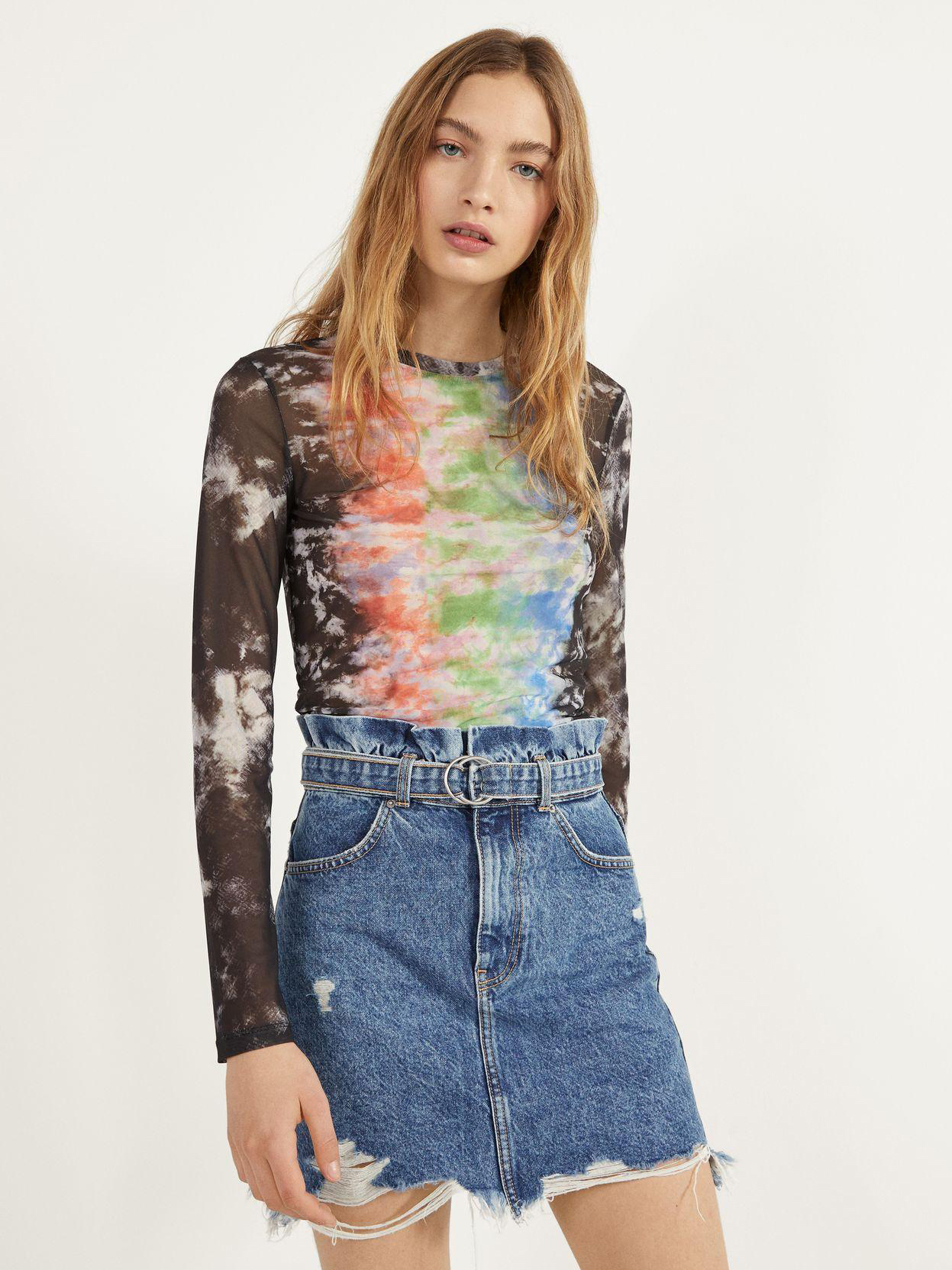 

Лонгслив Bershka 1958058800-AEYX XS Черый с разноцветным