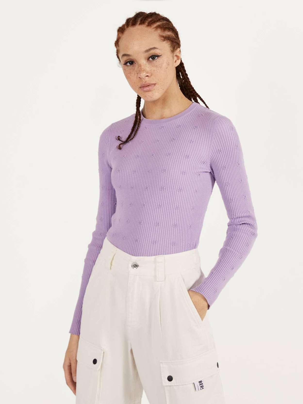 

Лонгслив Bershka 1791623612-ACVH S Лавандовый