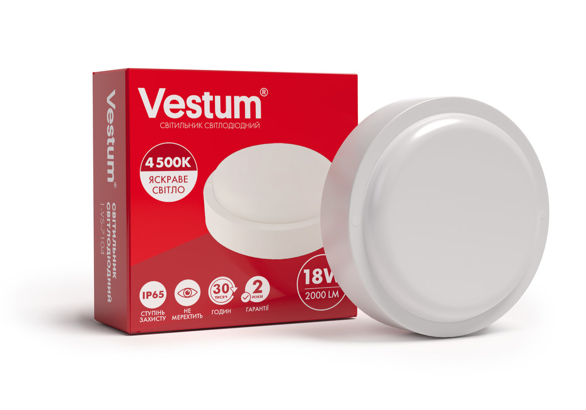 

Светодиодный круглый светильник для ЖКХ Vestum 18W 4500K 220V 1-VS-7104