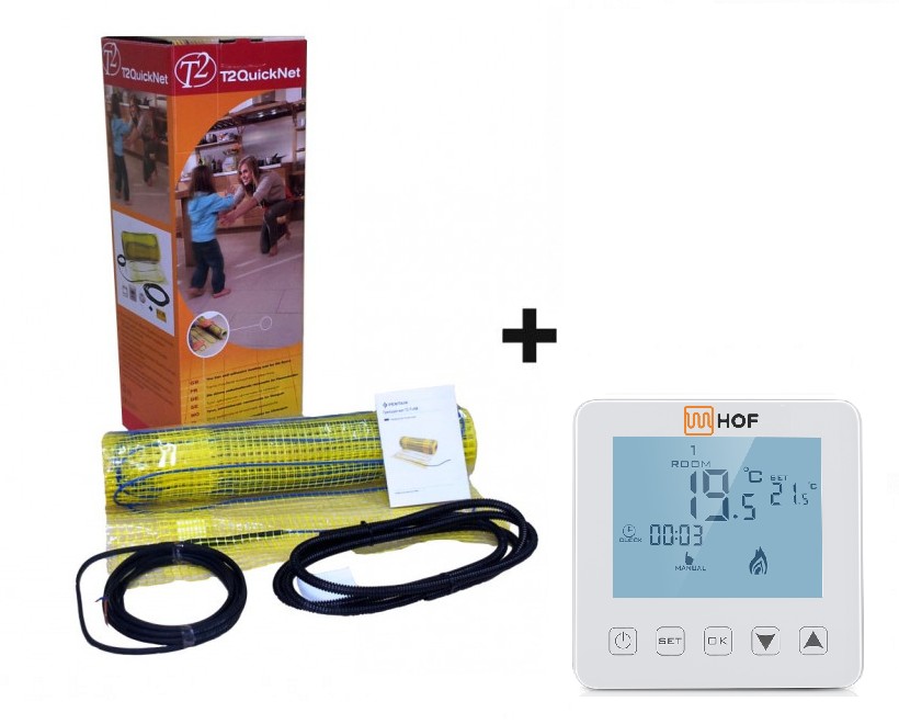 

Теплый пол Raychem нагревательный двухжильный мат Т2 P-HM-P 1440Вт/9м2+терморегулятор HOF sen