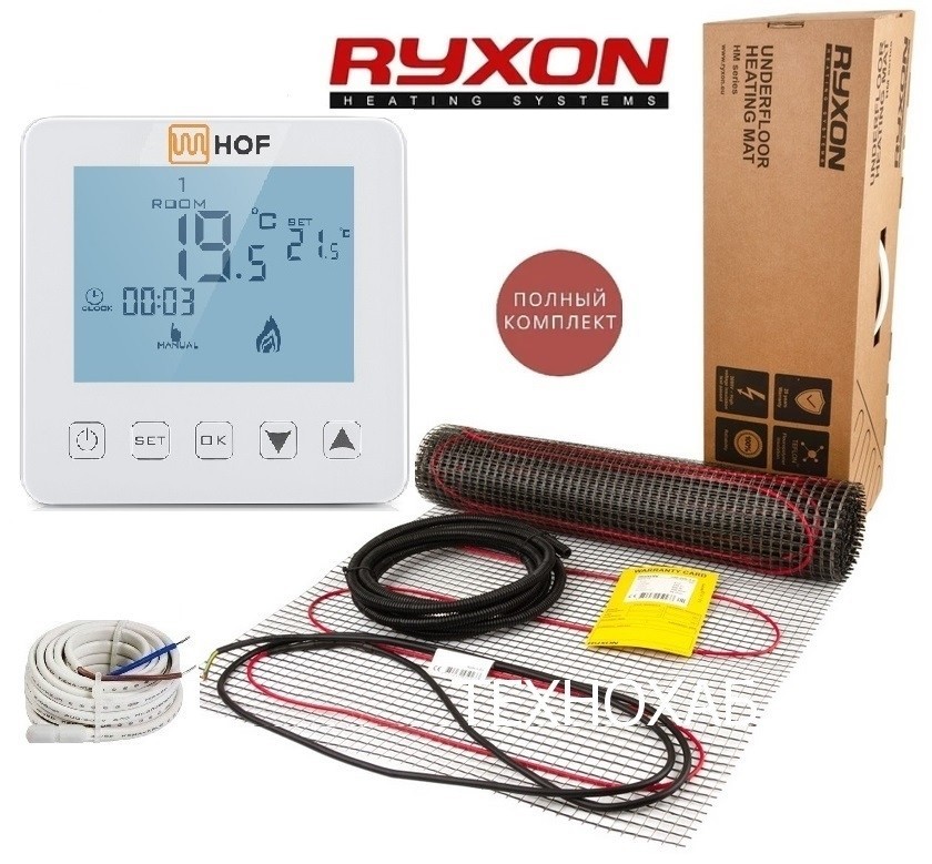 

Теплый пол RYXON HM/11м² /2200Ват/ 200Вт/м² двухжильный нагревательный мат с сенсорным программируемым терморегулятором HOF sen