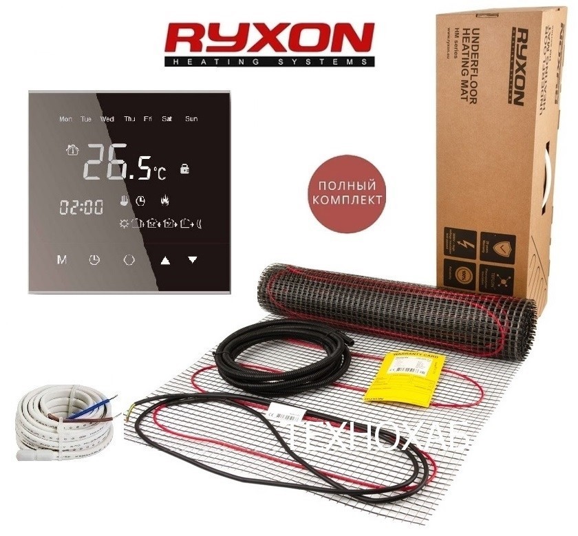 

Теплый пол RYXON HM/10м² /2000Ват/ 200Вт/м² двухжильный нагревательный мат с сенсорным программируемым терморегулятором WarmLife черного цвета