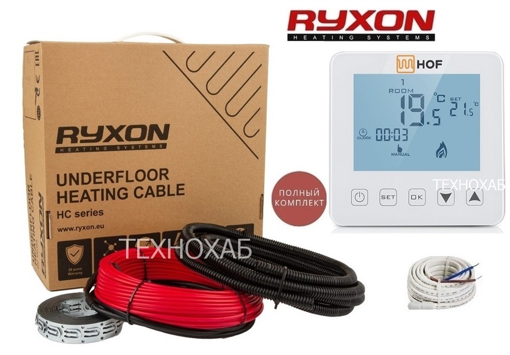 

Теплый пол Ryxon 3.5м²-4,4м²/700Вт (35м) двухжильный нагревательный кабель HC-20Вт/м с сенсорным программируемым терморегулятором HOF sen