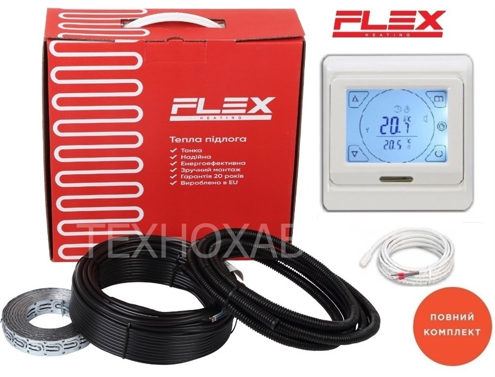 

Теплый пол Flex 1,0м²-1,2м²/175Вт (10м) электрический нагревательный кабель под плитку EHC-17,5Вт/м с сенсорным программируемым терморегулятором E 91