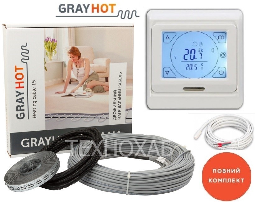 

Теплый пол Grayhot 1,0м²-1,6м² 186Вт (13м) нагревательный кабель под плитку с сенсорным программируемым терморегулятором E 91