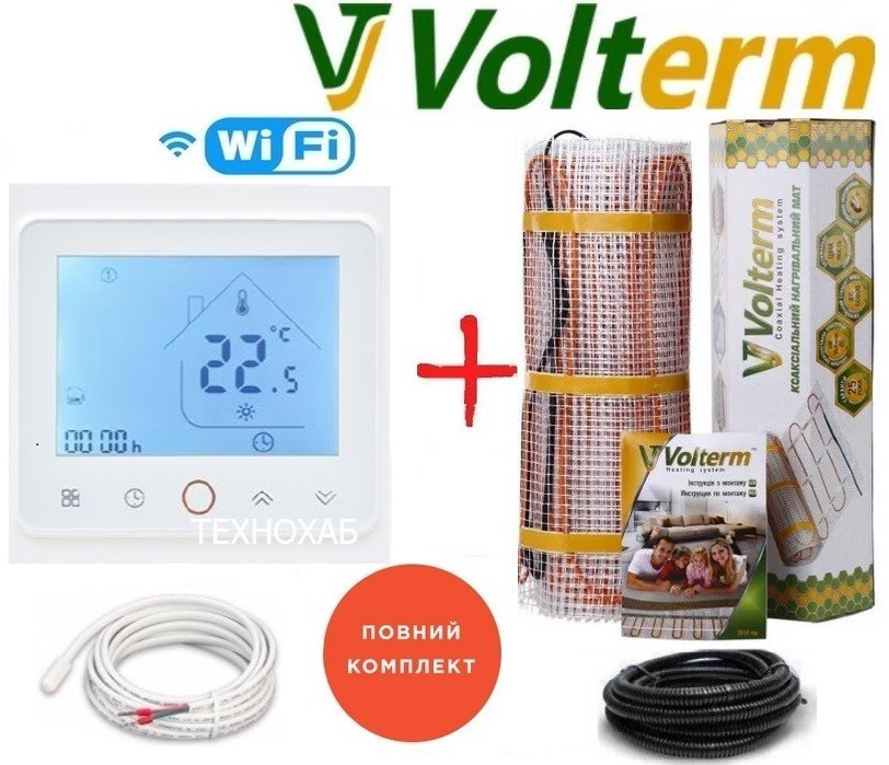 

Теплый пол Volterm Hot Mat 7,1м²/1200Вт/ 180Вт/м² двухжильный кабельный мат под плитку с сенсорным программируемым терморегулятором TWE02 Wi-Fi