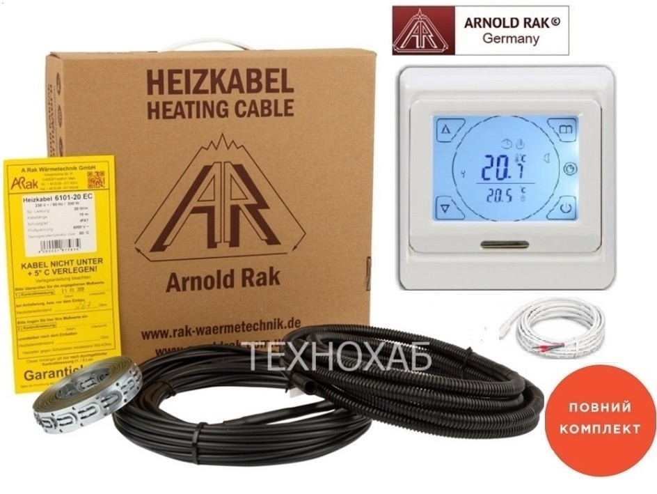 

Теплый пол Arnold Rak 11,5м²-17,7м²/2300Вт (115м) двухжильный нагревательный кабель standart 20Вт/м с сенсорным программируемым терморегулятором E 91