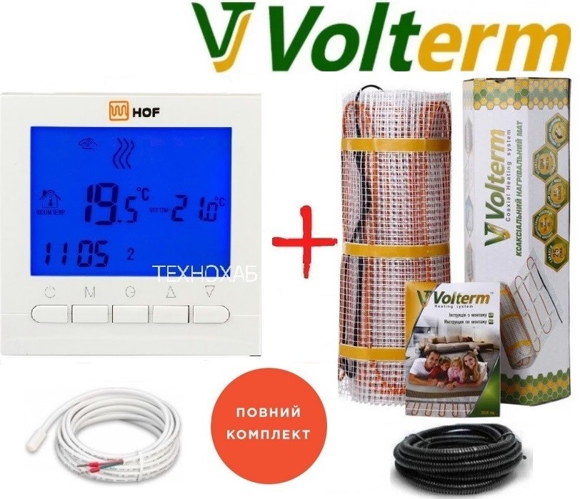 

Теплый пол Volterm Hot Mat 19,3м²/3300Вт/ 180Вт/м² электрический тонкий нагревательный мат под плитку с программируемым терморегулятором HOF pro