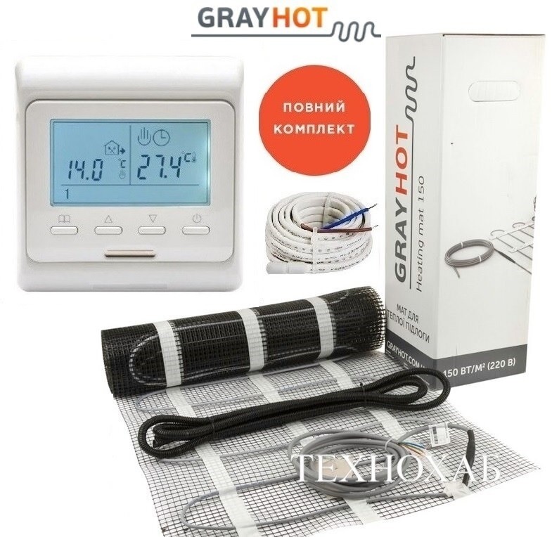 

Теплый пол Grayhot 3,8м²/571Ват/ 150Вт/м² электрический греющий мат под плитку с программируемым терморегулятором E 51