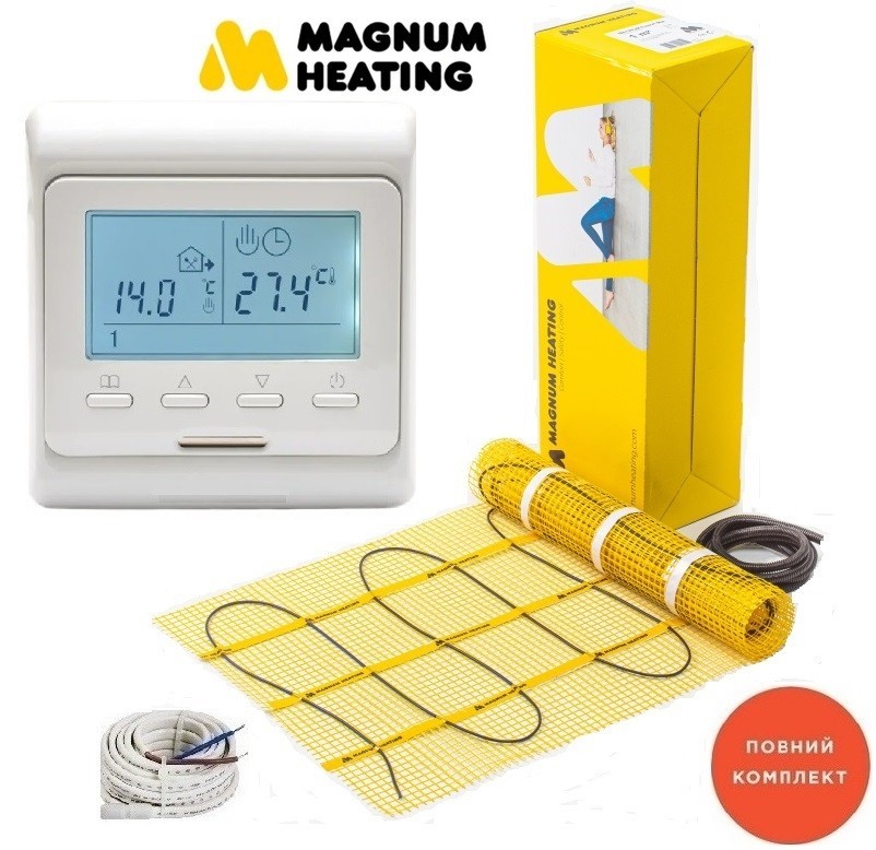 

Кабельный мат Magnum 1,0м²/ 150Ват/ 150Вт/м² теплый пол электрический под плитку с программируемым терморегулятором E 51