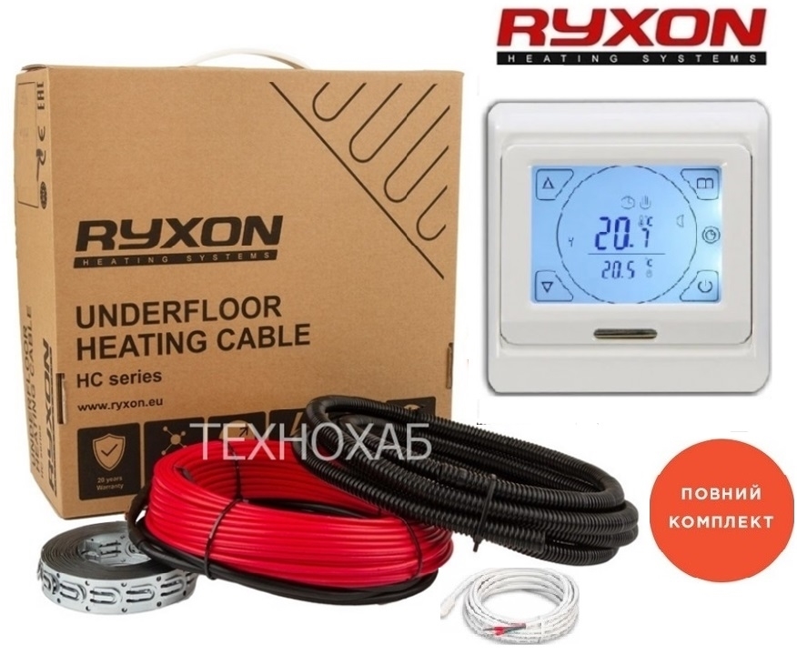 

Электрический теплый пол Ryxon 1,0м²-1,3м²/200Вт (10м) тонкий греющий кабель под плитку HC-20Вт/м с сенсорным программируемым терморегулятором E 91
