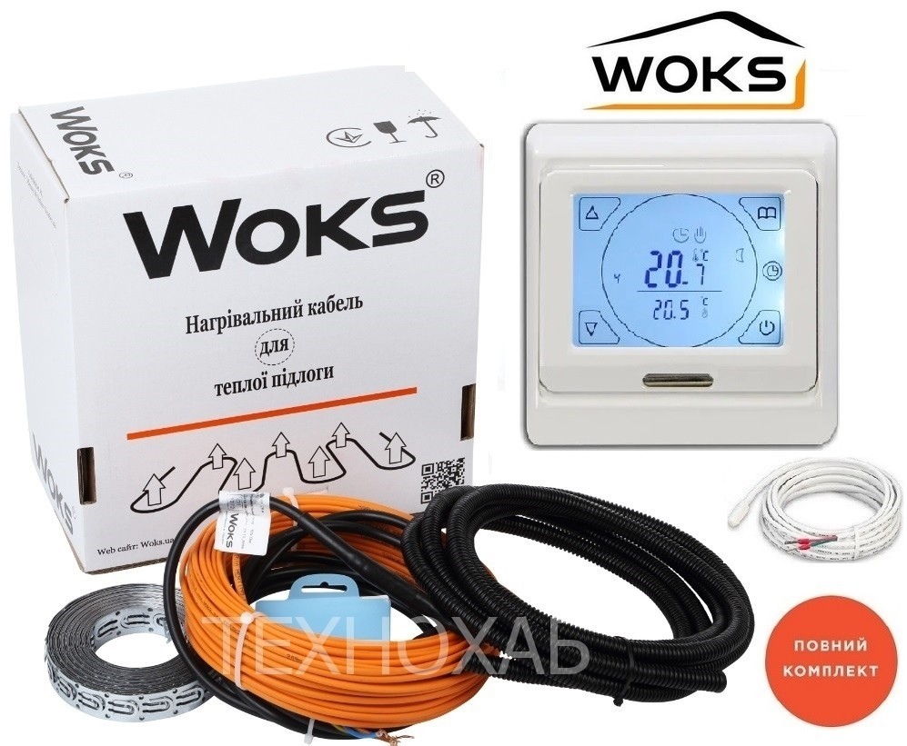 

Теплый пол Woks 2,8м²-3,5м²/500Вт (28м) тонкий греющий кабель под плитку 18Вт/м с сенсорным программируемым терморегулятором E 91