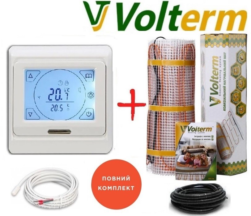 

Теплый пол Volterm Hot Mat 3,3м²/550Вт/ 180Вт/м² двухжильный нагревательный мат под плитку с сенсорным программируемым терморегулятором E91