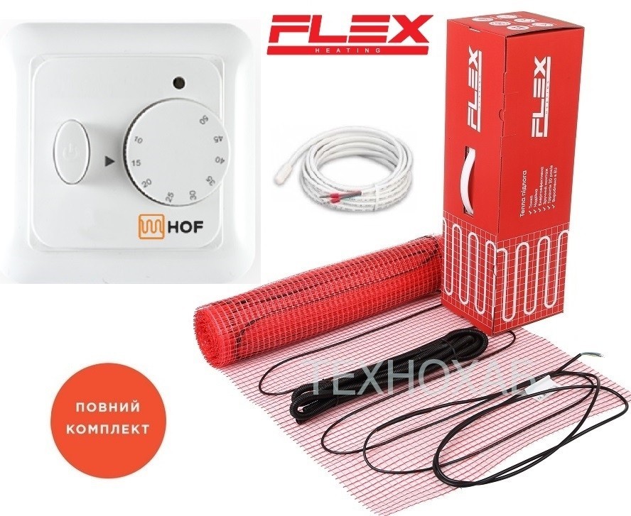 

Нагревательный мат Flex EHM 3,5м²/612,5Вт/ 175Вт/м² электрический теплый пол под плитку с механическим терморегулятором HOF 320