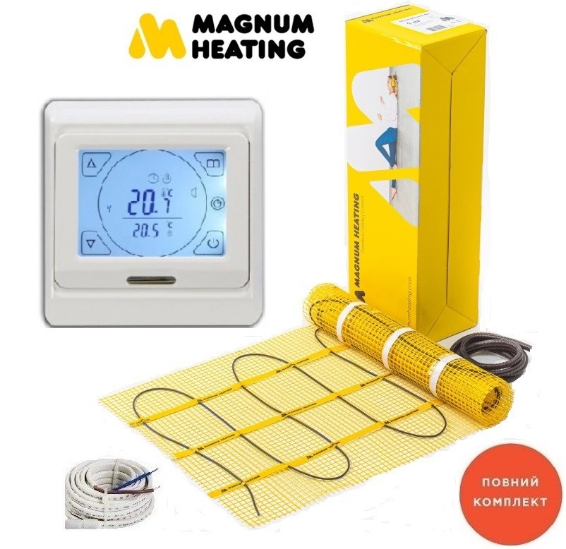 

Теплый пол Magnum 6,0м²/ 900Ват/ 150Вт/м² двухжильный нагревательный мат под плитку с сенсорным программируемым терморегулятором E 91