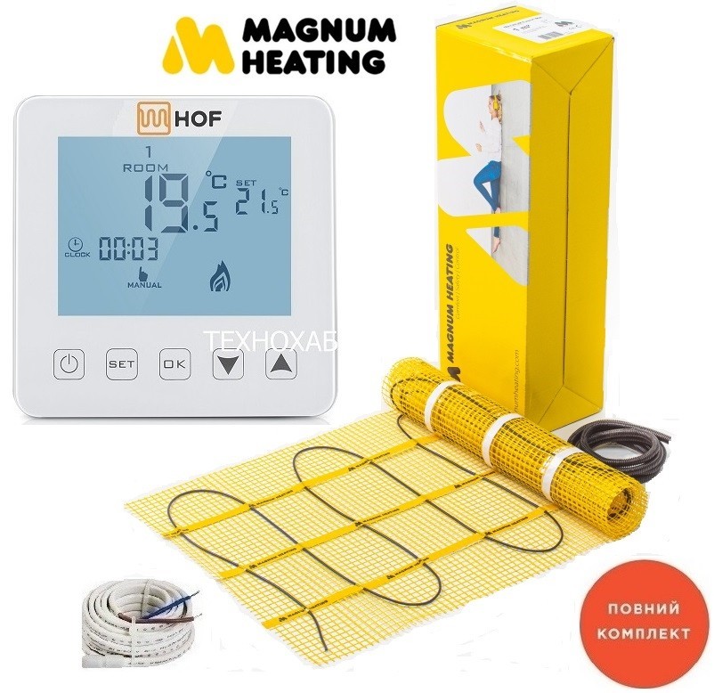 

Теплый пол Magnum 1,0м²/ 150Ват/ 150Вт/м² электрический греющий мат под плитку с сенсорным программируемым терморегулятором HOF sen
