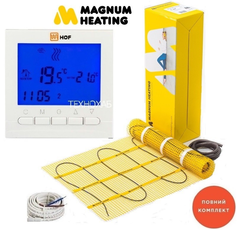 

Теплый пол Magnum 1,0м²/ 150Ват/ 150Вт/м² электрический тонкий нагревательный мат под плитку с программируемым терморегулятором HOF pro