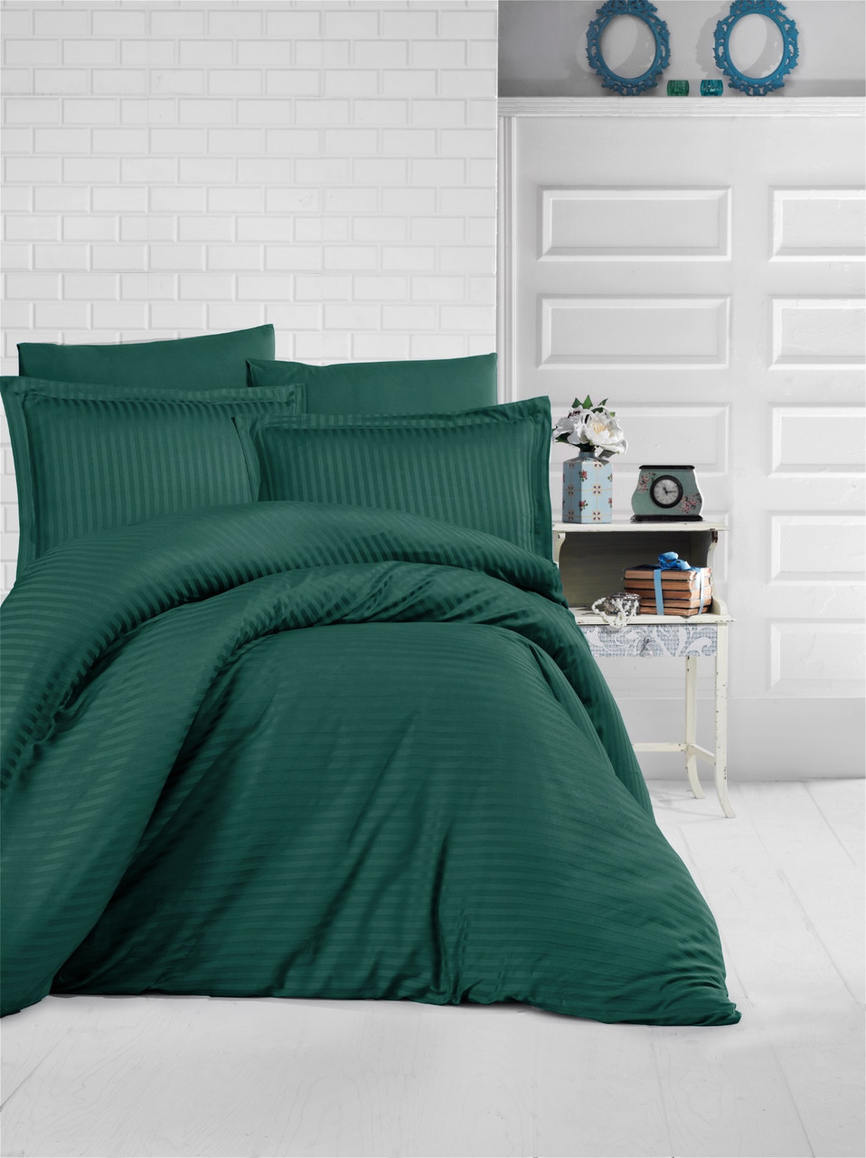 

Постельное белье Clasy Saten Strip семейный Koyu Yeşil, Турция Код 8310