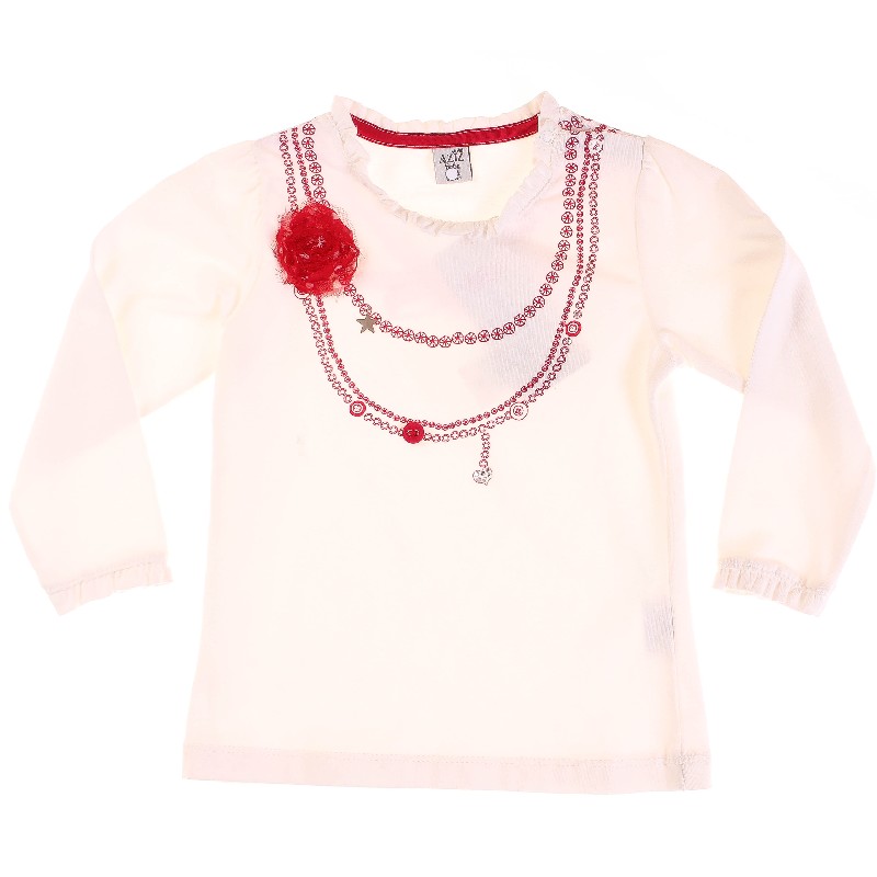 

Футболка с длинным рукавом для девочки AZIZ 061208-D 80 см кремовый/красный