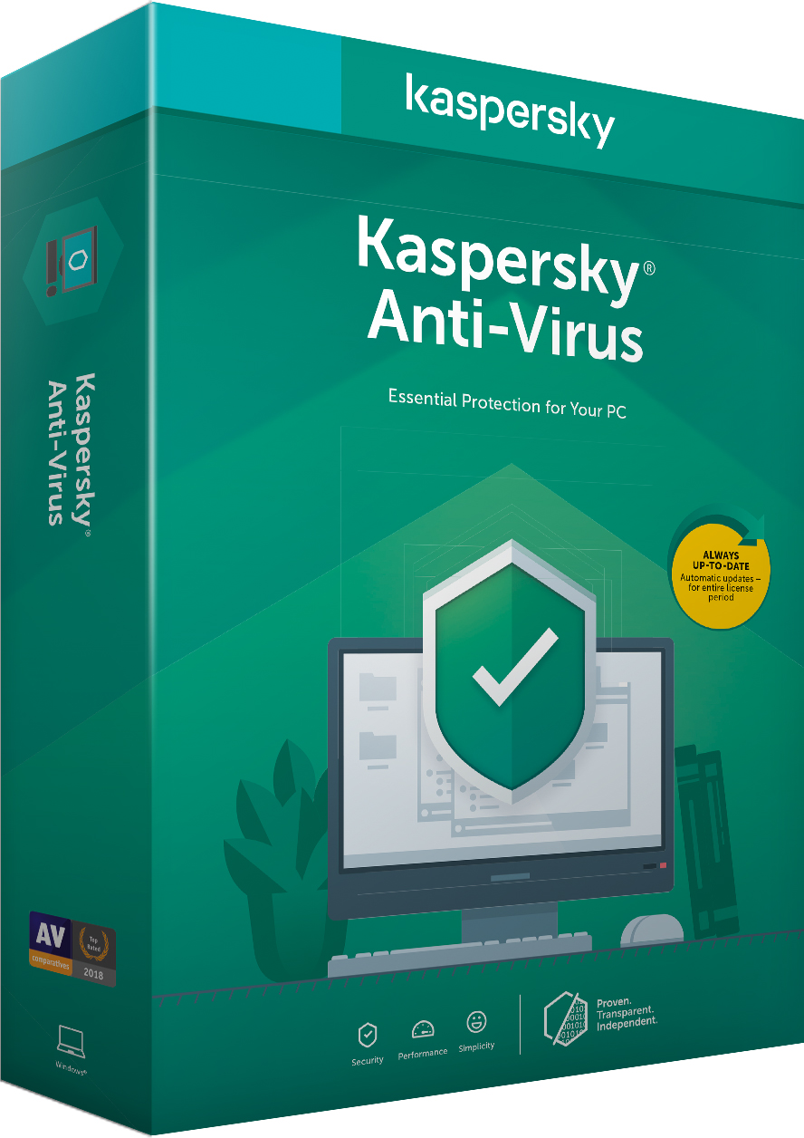 Kaspersky Anti-Virus 2020 первоначальная установка на 1 год для 2 ПК (DVD-Box, коробочная версия)