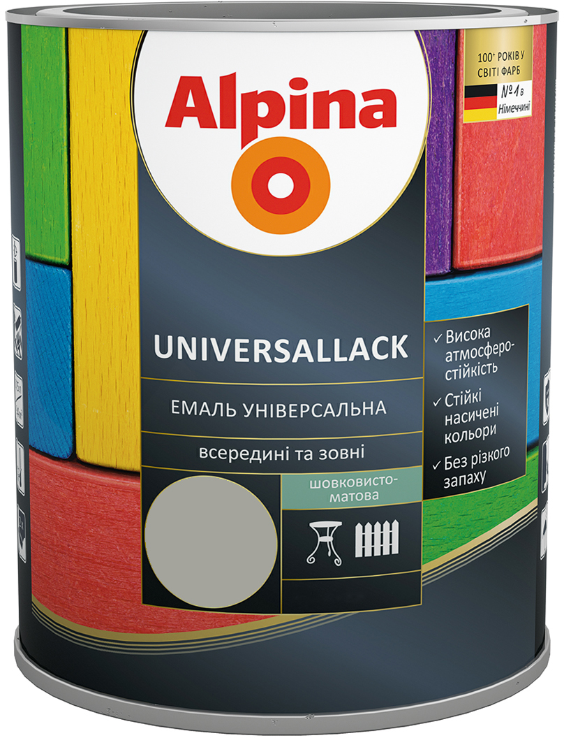 

Комплект 1 + 1 Alpina UNIVERSALLACK шелковисто-матовая 2.5 л Серый (948201031)