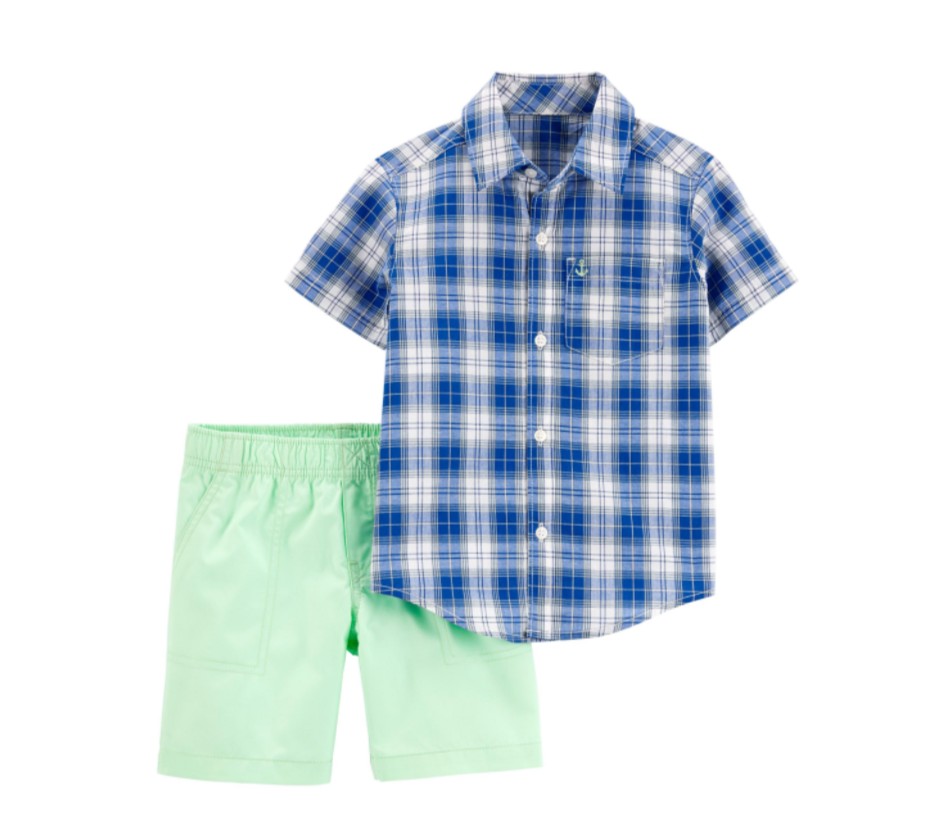 

Комплект Carter's для мальчика 2 Piece Plaid Button-Front Shirt & Poplin Short Set 81 см