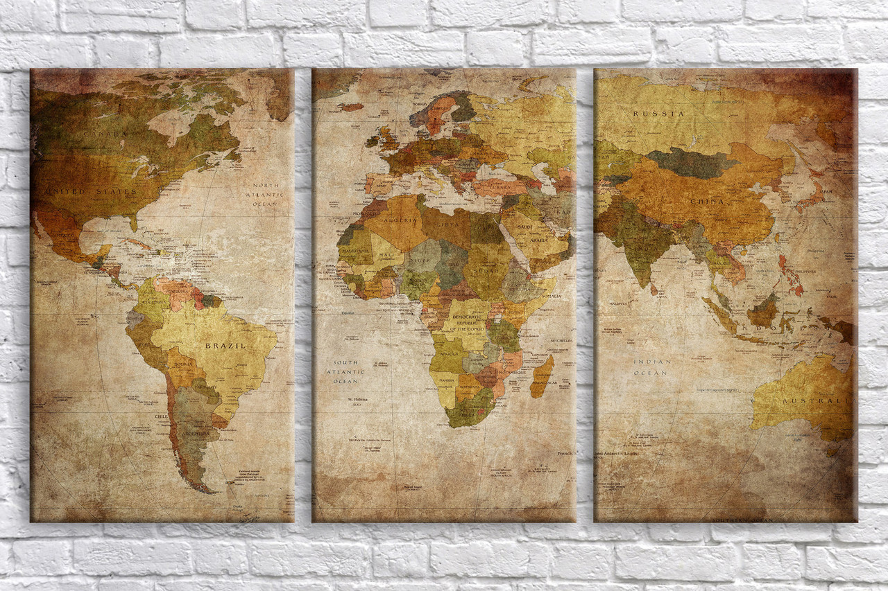 Винтажная карта мира на стену