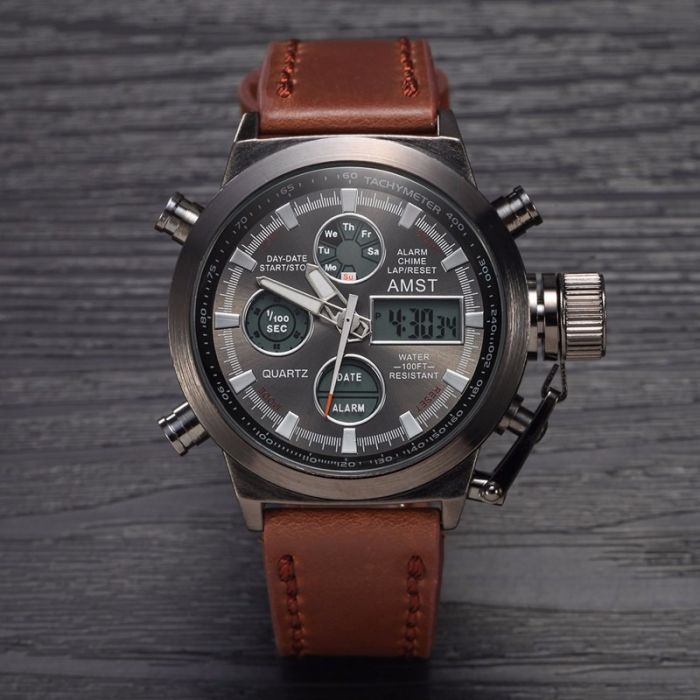 

Армейские часы AMST 3003 silver brown кварцевые противоударные армейские часы