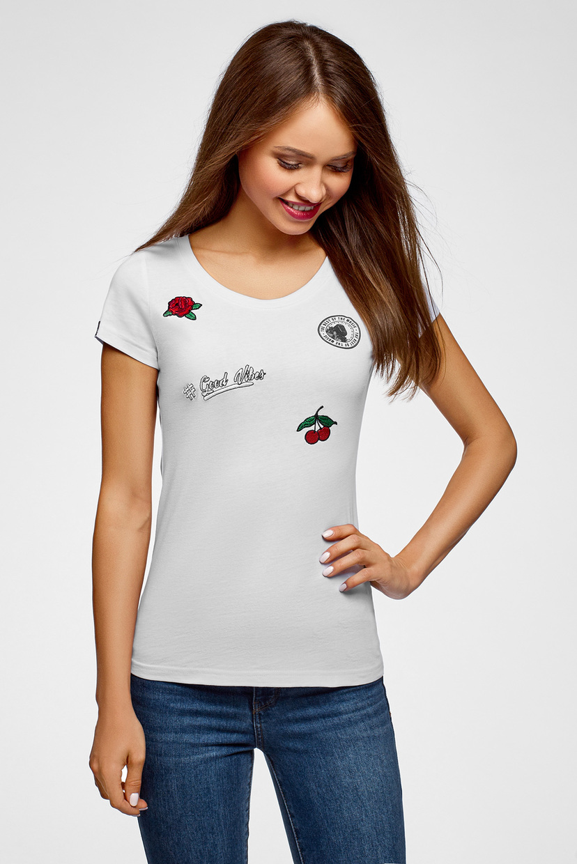 

Женская белая футболка с принтом Oodji  14701008-28/46154/1019P, Женская белая футболка с принтом Oodji XS 14701008-28/46154/1019P