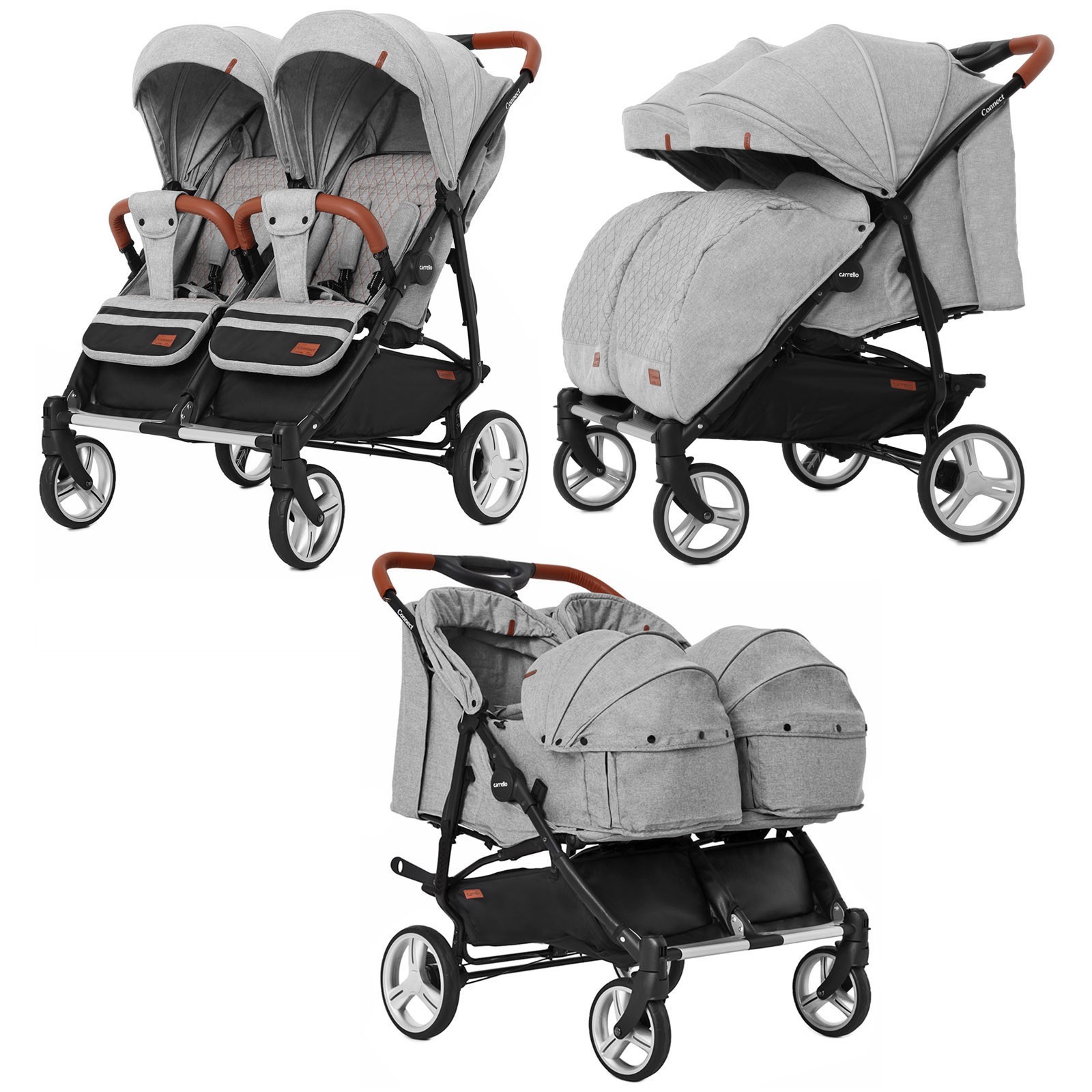 

Коляска прогулочная CARRELLO Connect CRL-5502/1 для двойни, c переноской Rock Gray