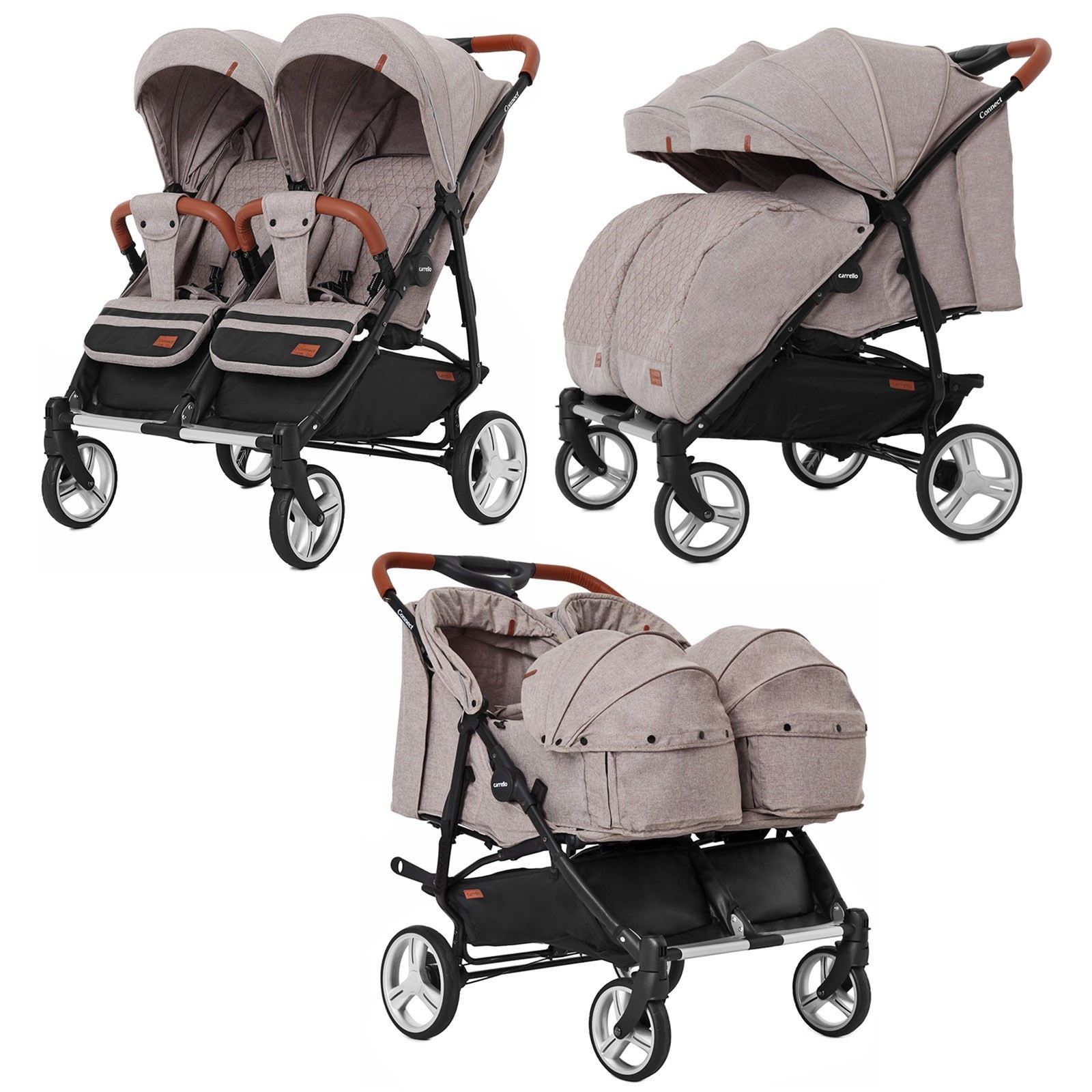 

Коляска прогулочная CARRELLO Connect CRL-5502/1 для двойни, c переноской Cotton Beige